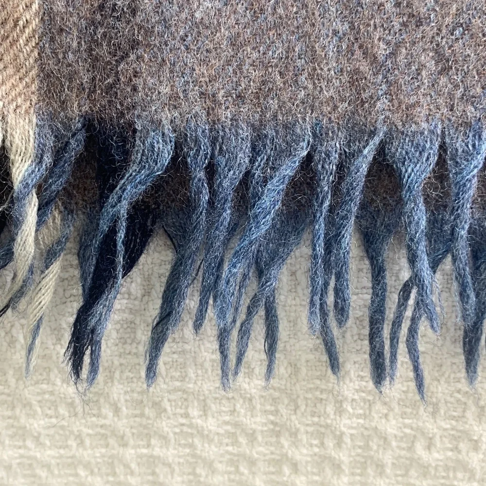 Plaid wool scarf tan, brown, navy